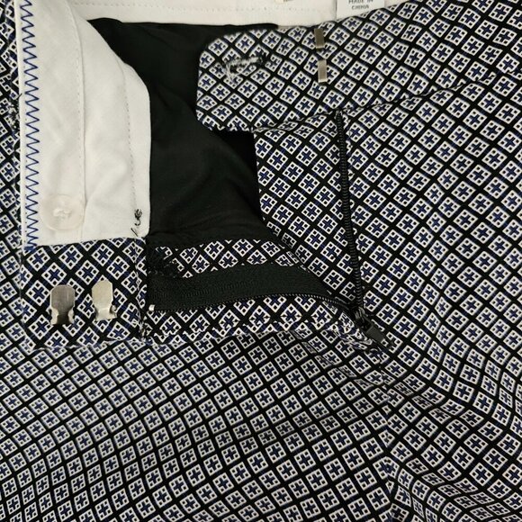 Katherine Barclay Geometric Pattern Cotton Black And Blue Ankle Chino Pants - Picture 5 of 9